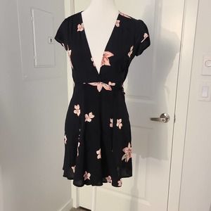 Vintage Reformation Floral Wrap Plunge Mini Dress